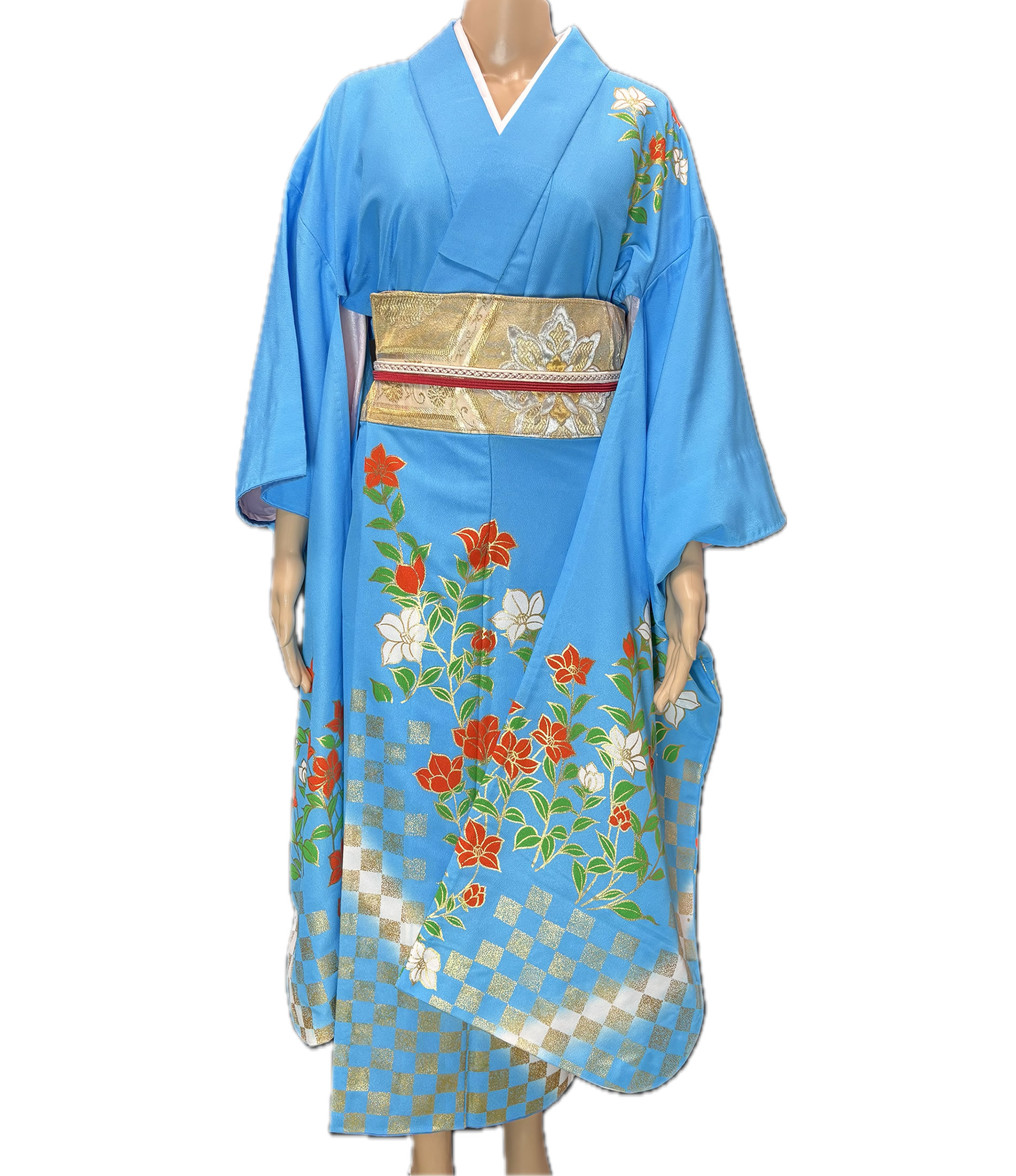 爽やかな空色に花咲く訪問着リメイク Sky Blue Grace with Blooming Florals