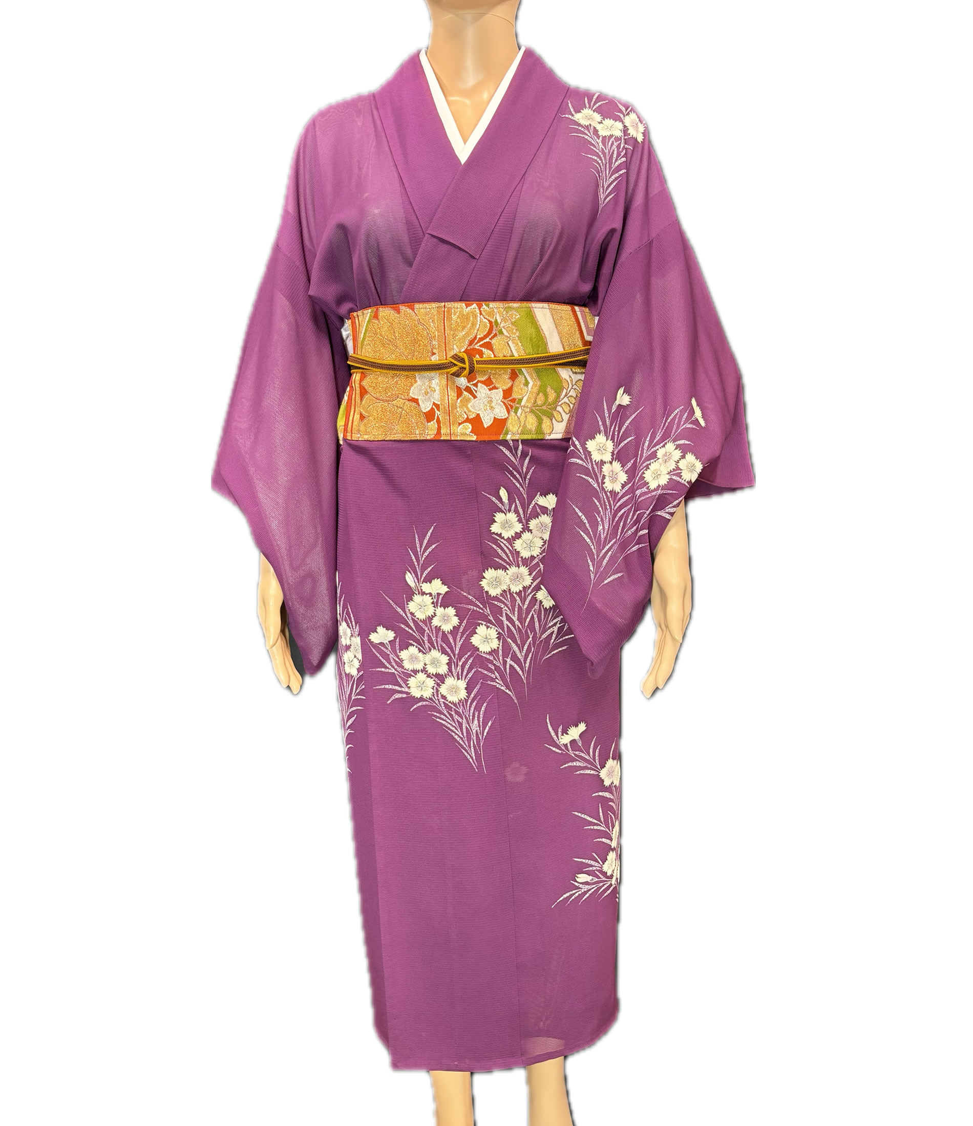 深紫になでしこ咲く絽 Deep Purple Ro with Nadeshiko
